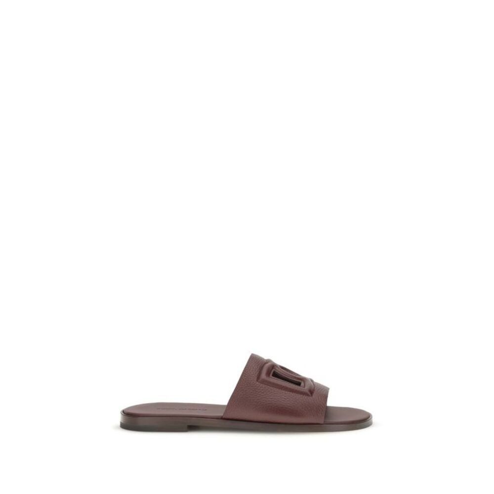 Dolce & Gabbana Brown Calf Leather Bos Taurus Flat Men's Sandals